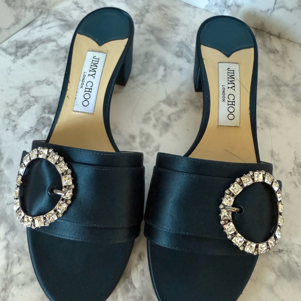 Jimmy Choo Black Heels with Crystal Embellishment